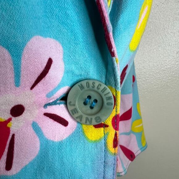 Moschino Jeans Jacket 10 Womens Blazer Colorful Retro Floral Designer Logo Italy - Picture 7 of 12